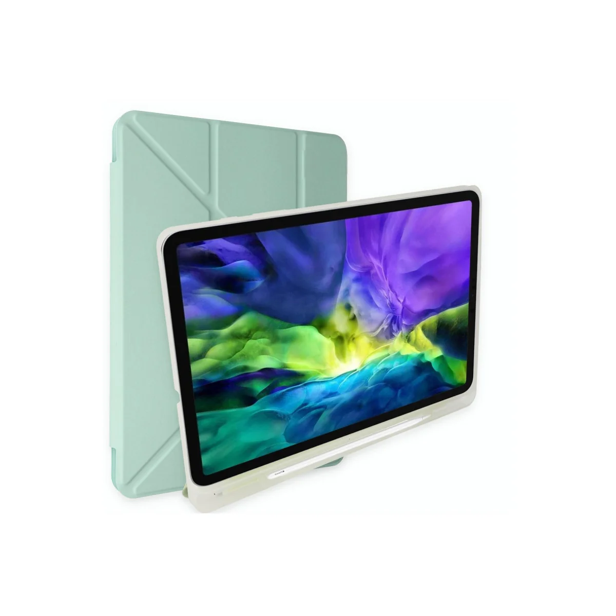 Galaxy T737 Tab S7 FE 12.4 Kılıf Kalemlikli Mars Tablet Kılıfı - Açık Yeşil