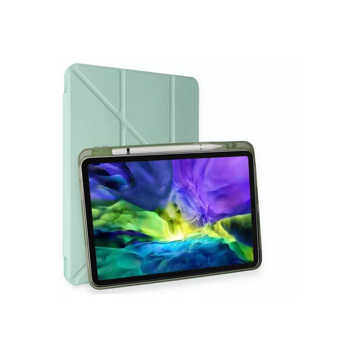 iPad Pro 12.9 (2021) Kılıf Kalemlikli Mars Tablet Kılıfı - Açık Yeşil