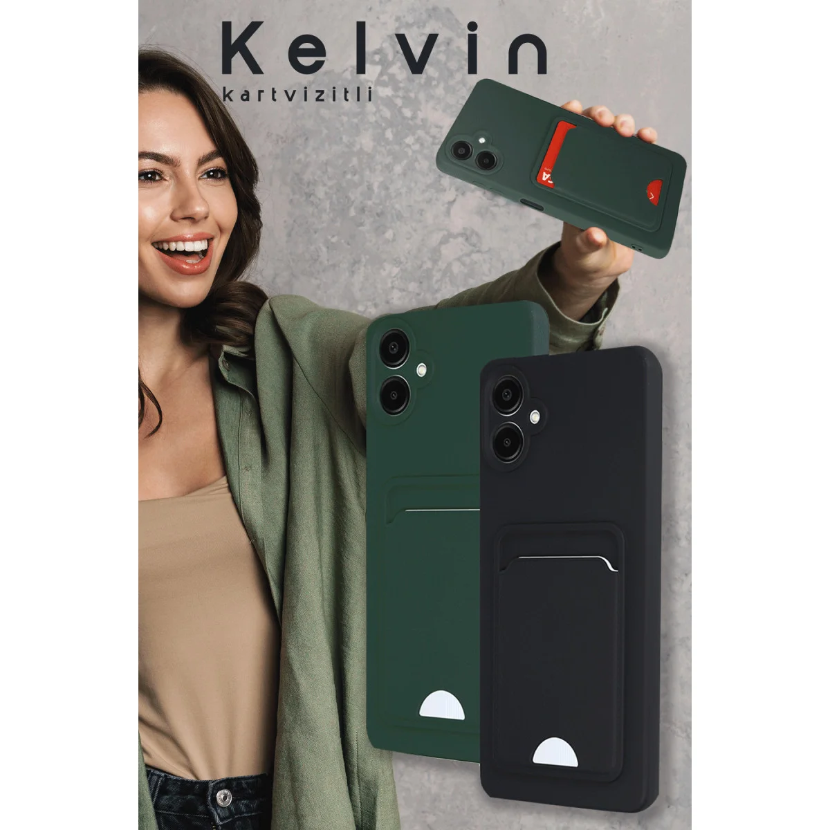 Galaxy A16 5G Kılıf Kelvin Kartvizitli Silikon - Açık Yeşili