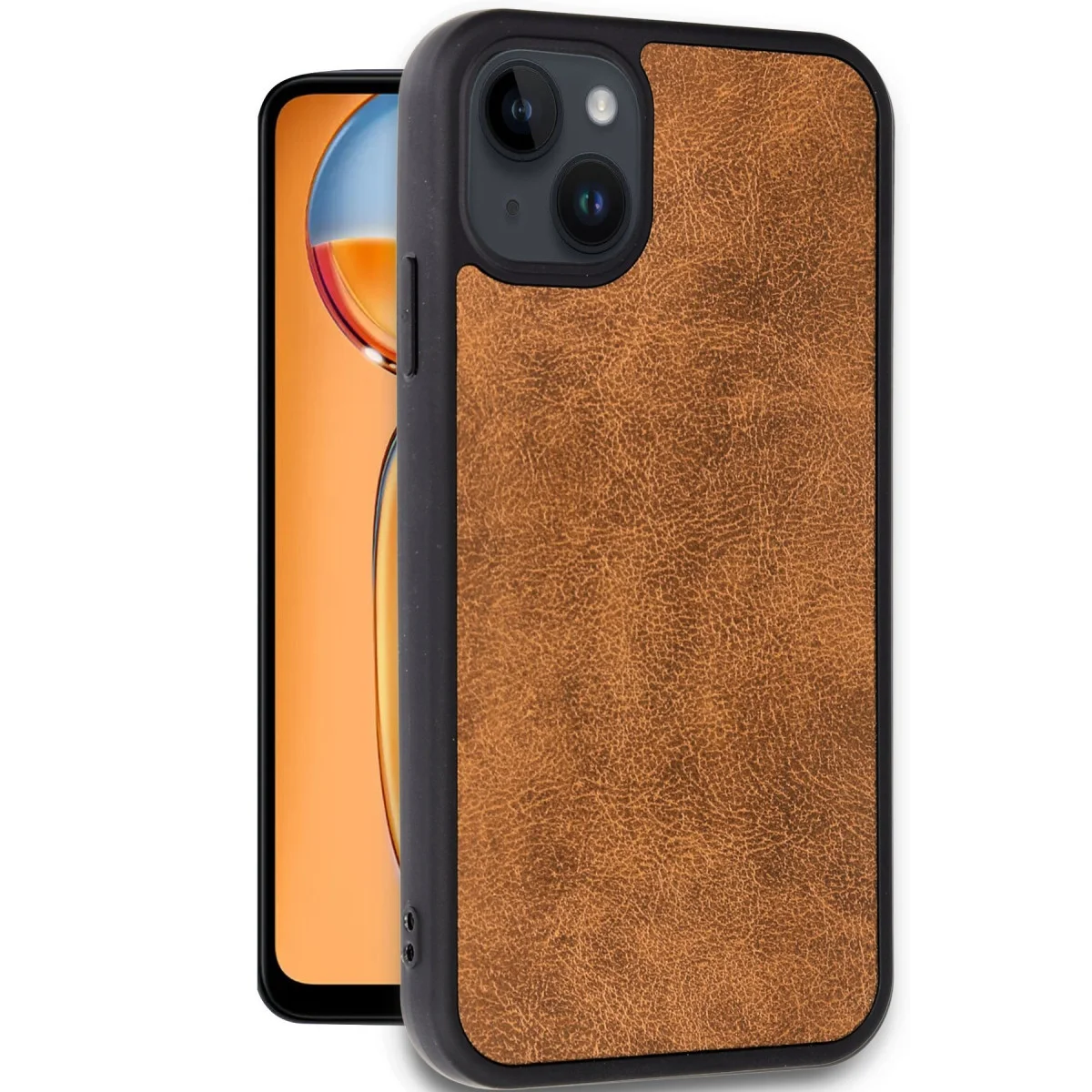 iPhone 14 Kılıf Aras Deri Kapak - Taba