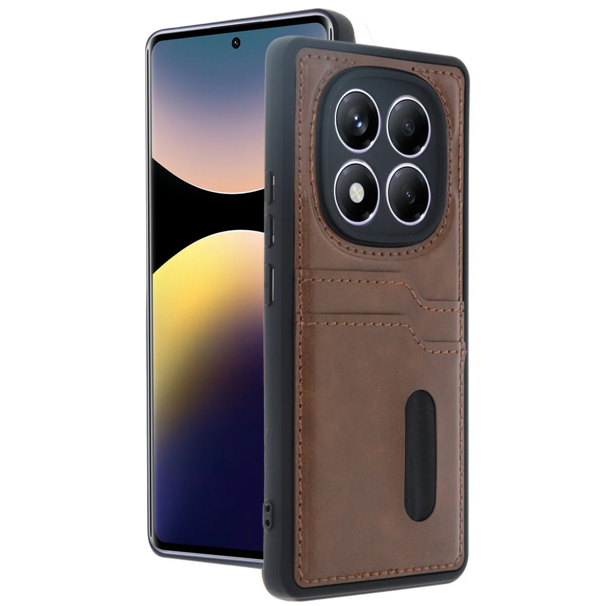 Redmi Note 14 Pro 5G Kılıf Sara Kartvizitli Deri Kılıf - Taba