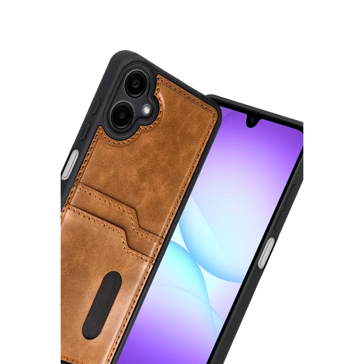 Galaxy A07 4G Sara Kartvizitli Deri Kılıf - Taba