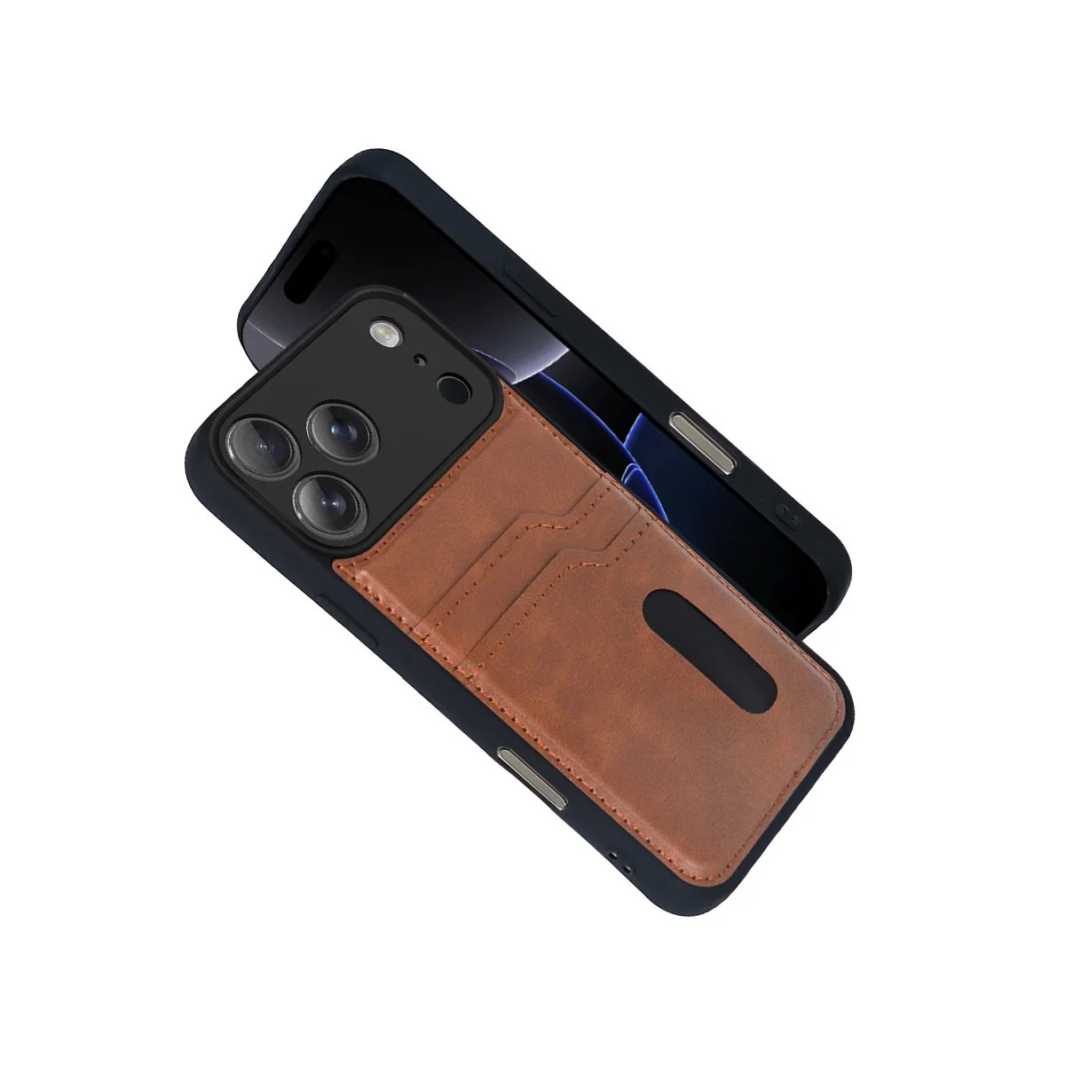 iPhone 17 Pro Max Sara Kartvizitli Deri Kılıf - Taba