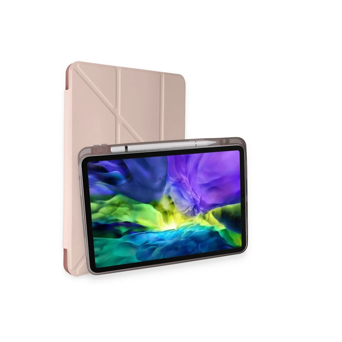 iPad 10.2 (8.nesil) Kılıf Kalemlikli Hugo Tablet Kılıfı - Rose Gold