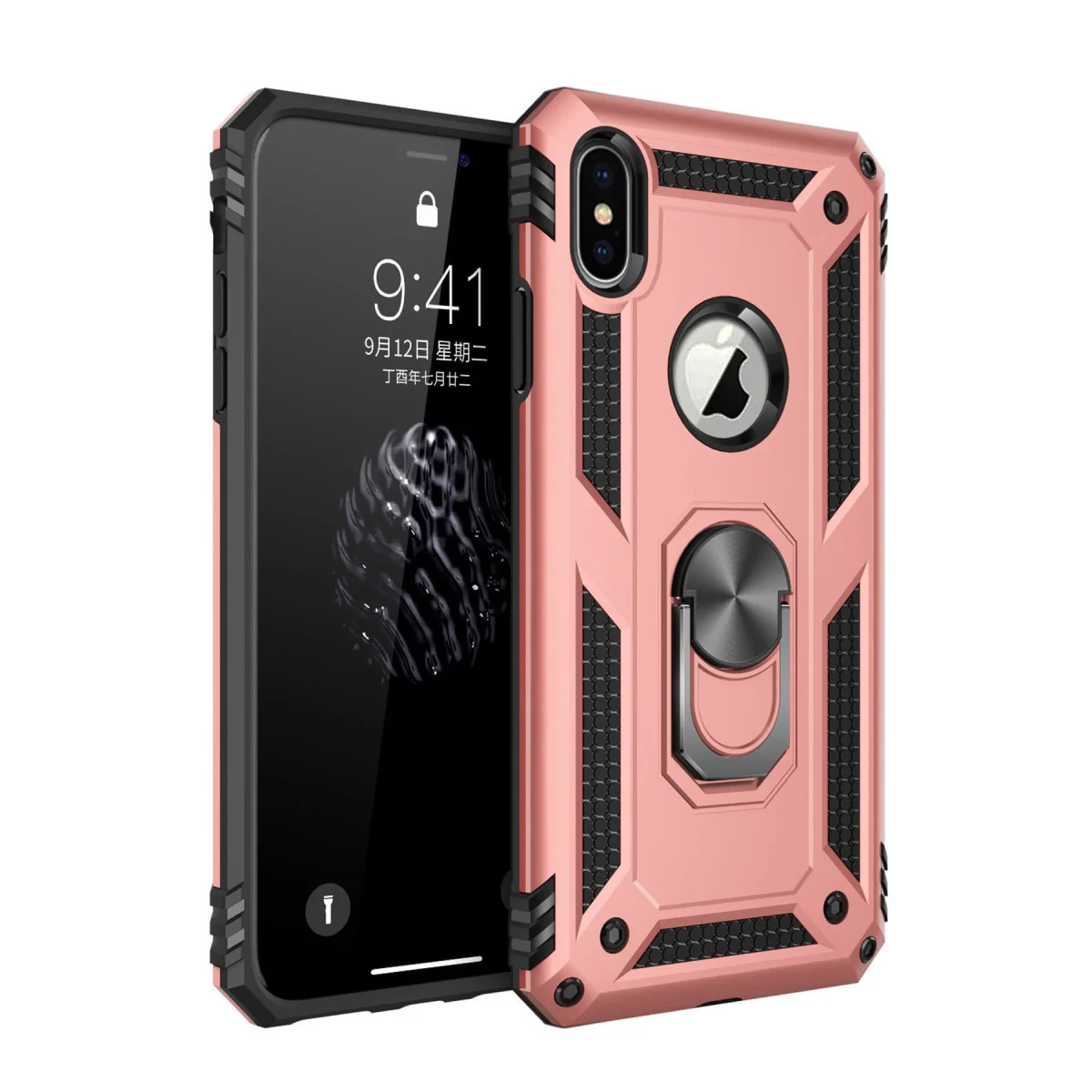 iPhone X Kılıf Sofya Yüzüklü Silikon Kapak - Rose