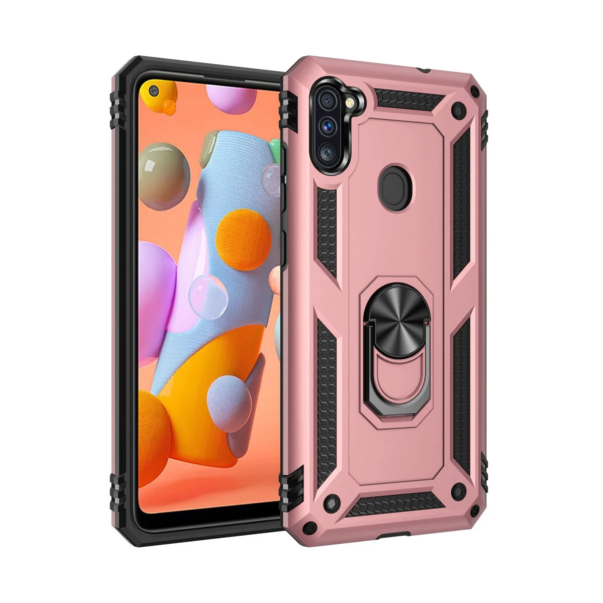Galaxy A11 Kılıf Sofya Yüzüklü Silikon Kapak - Rose