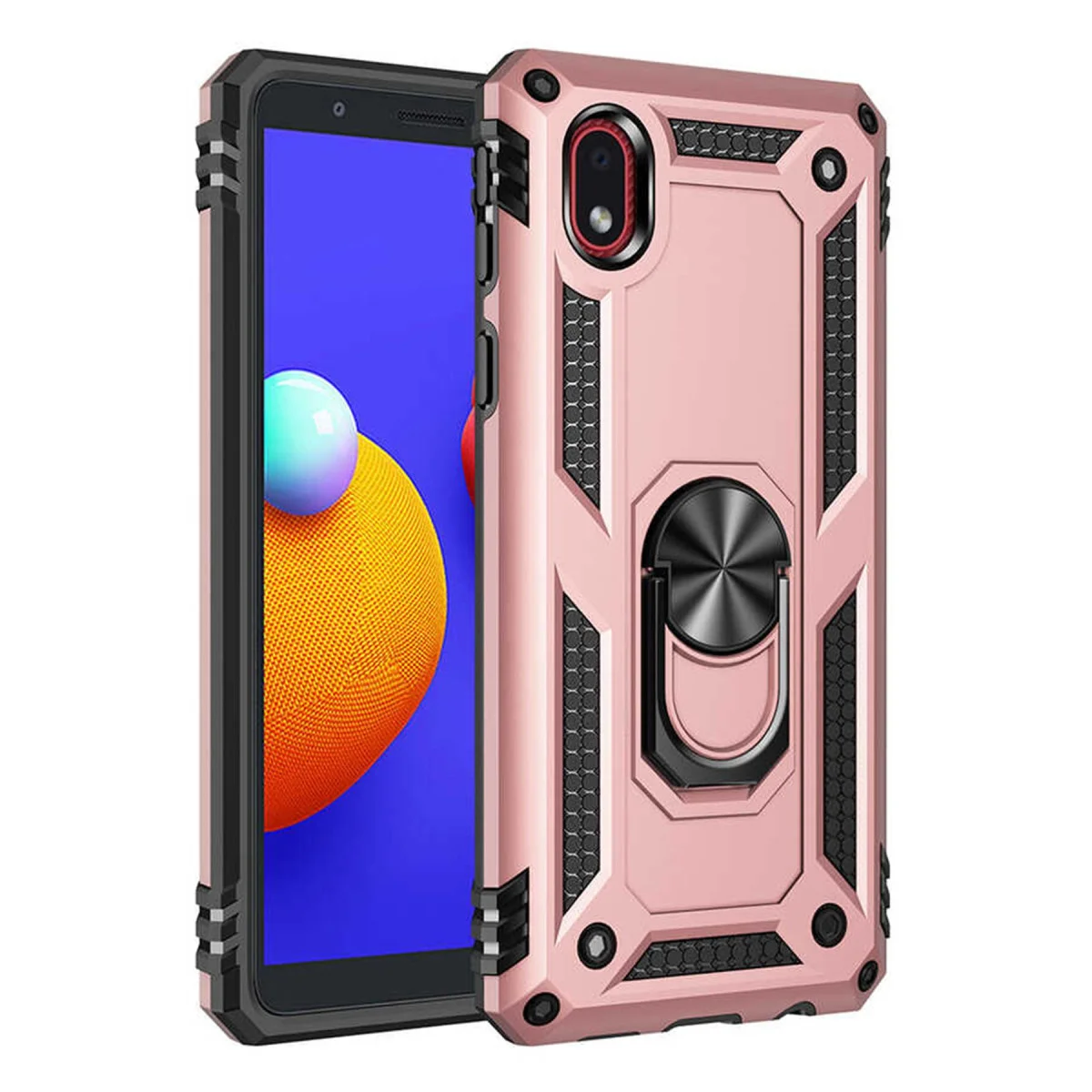 Galaxy A01 Core Kılıf Sofya Yüzüklü Silikon Kapak - Rose
