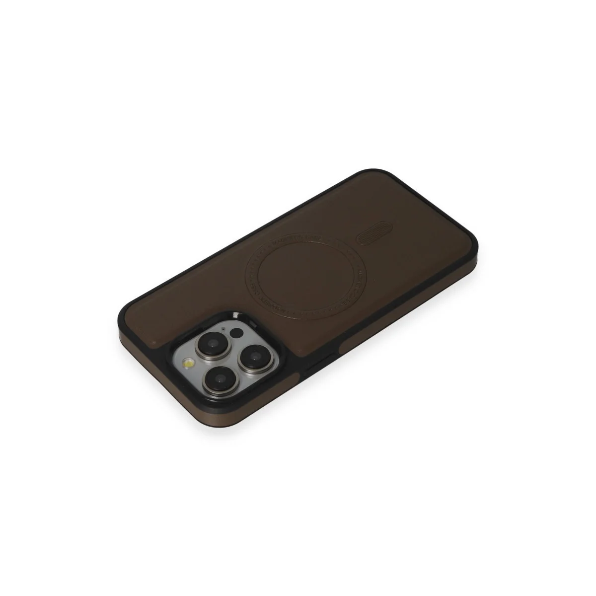 iPhone 15 Pro Max Kılıf Ozzi Magsafe Deri Kapak - Natural Grey
