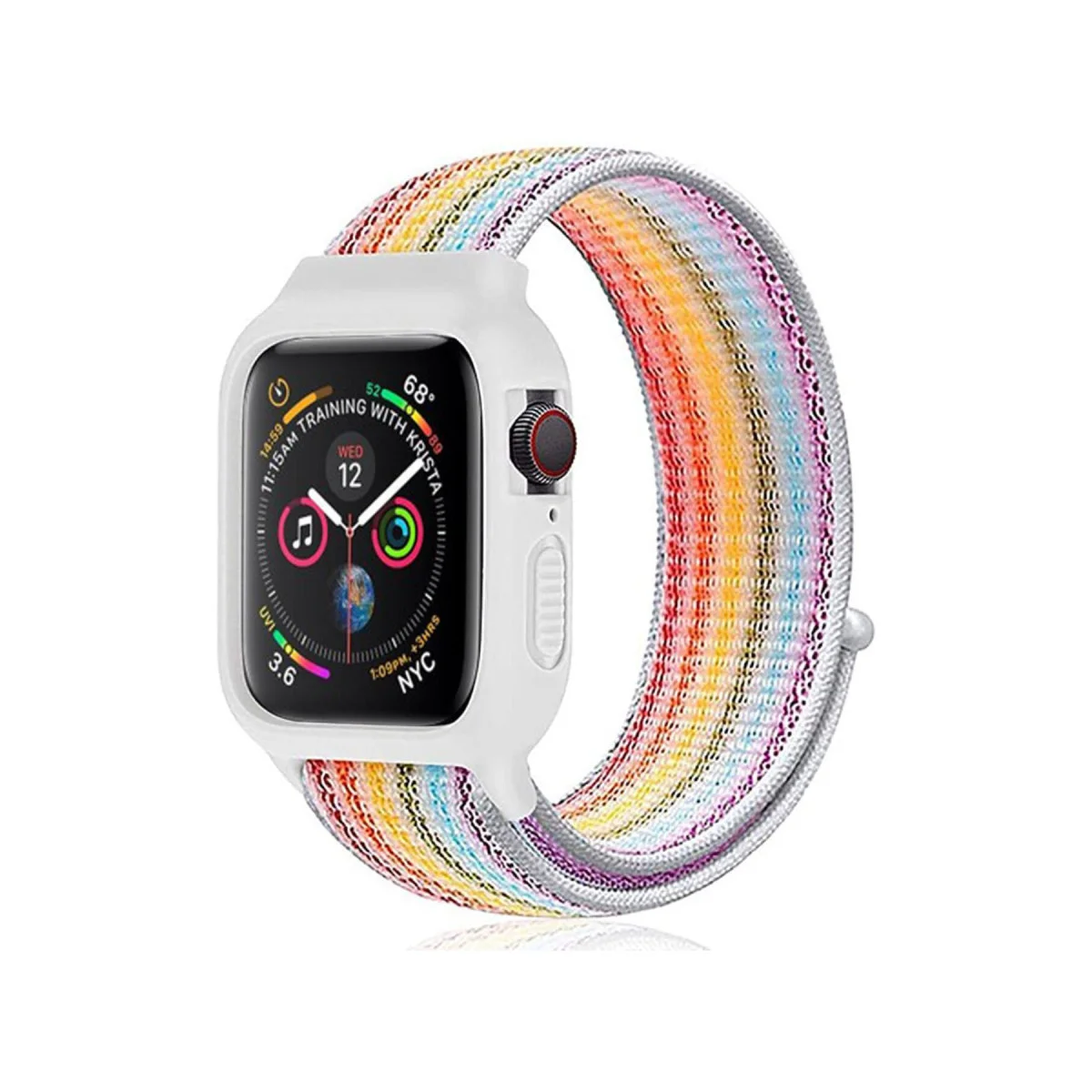 Watch 42mm Hasırlı Cırtcırtlı Kasalı Kordon - Gökkuşağı 2