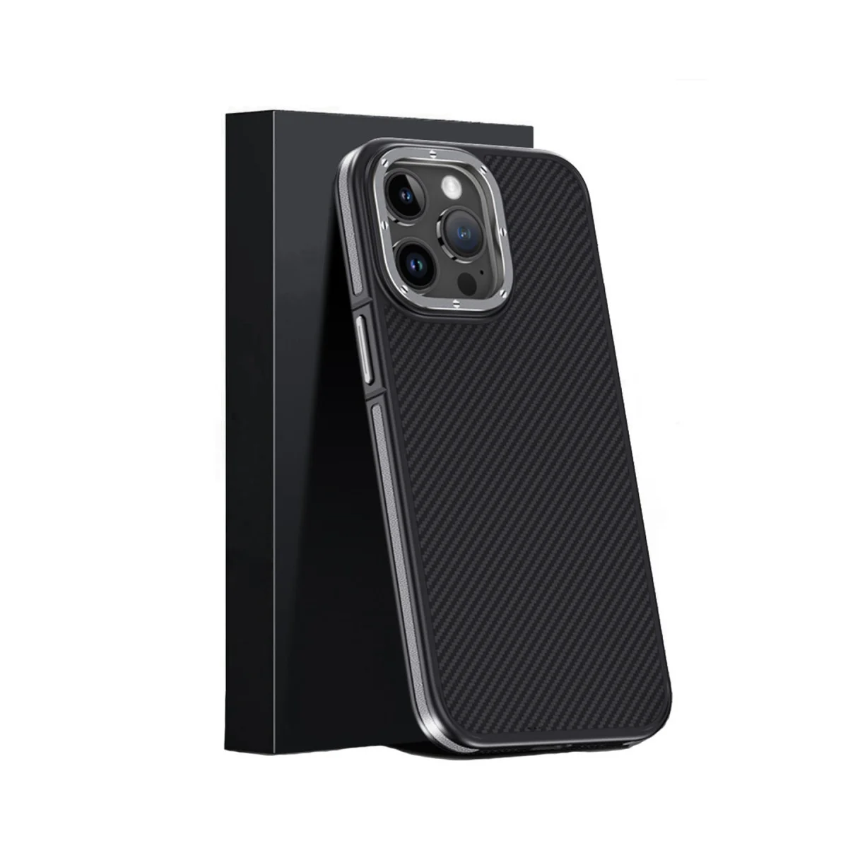 iPhone 15 Pro Kılıf Aramid 600D Kevlar Karbon Fiber Magsafe Kapak - Gri
