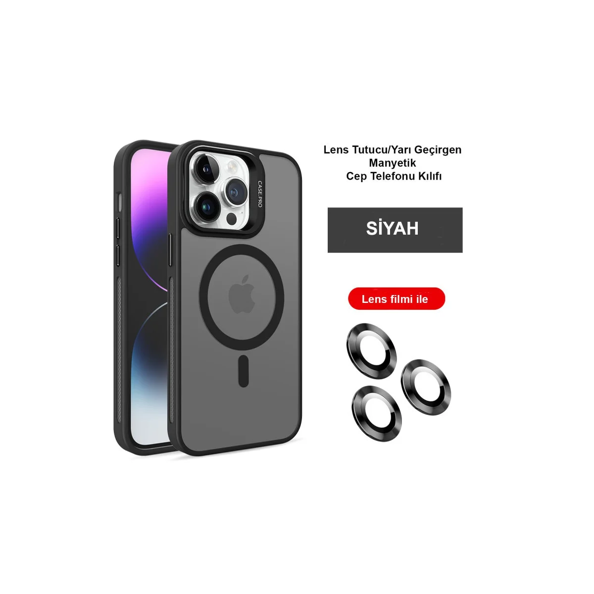 iPhone 14 Pro Kılıf Flet Lens Magsafe Kapak - Siyah