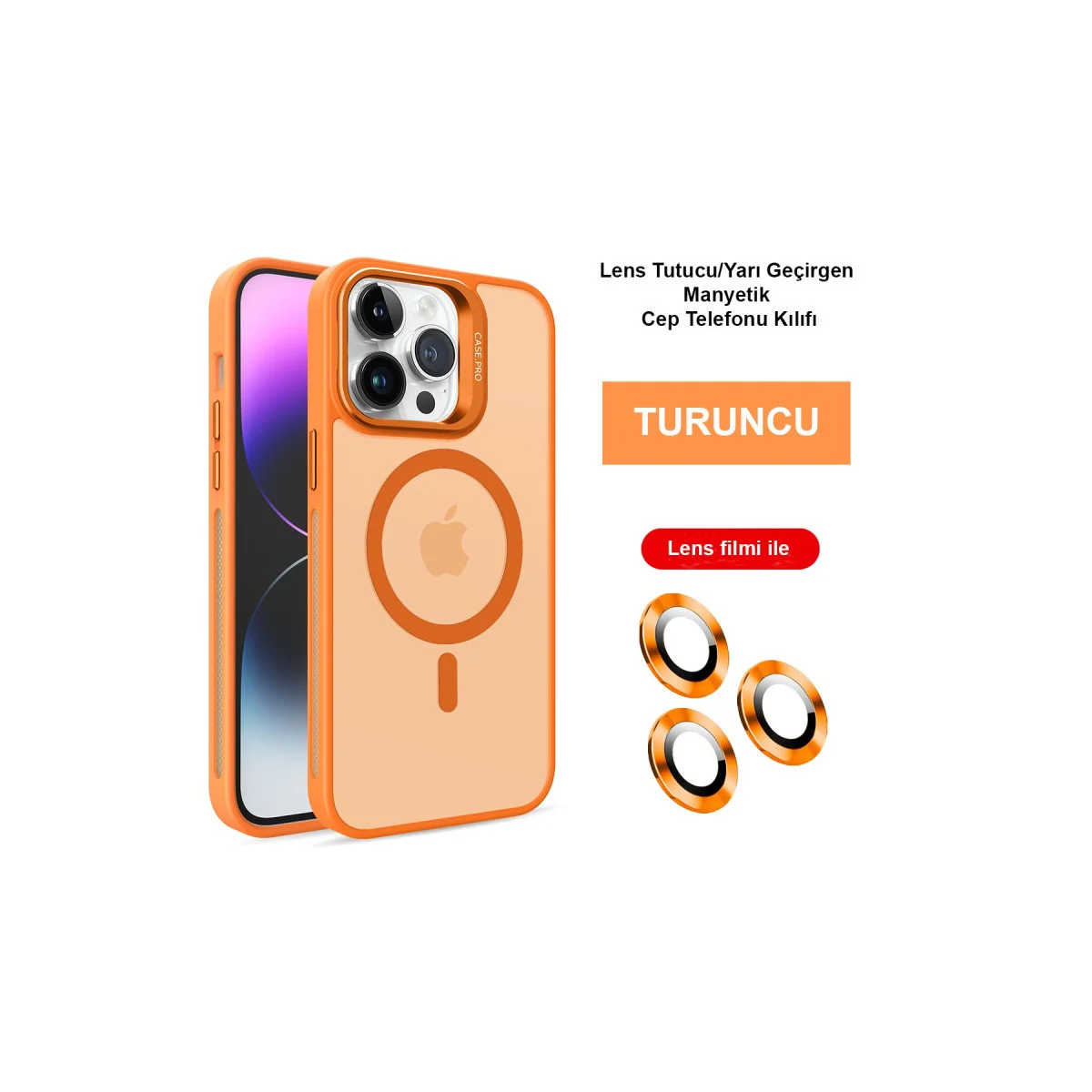 iPhone 14 Pro Max Kılıf Flet Lens Magsafe Kapak - Turuncu