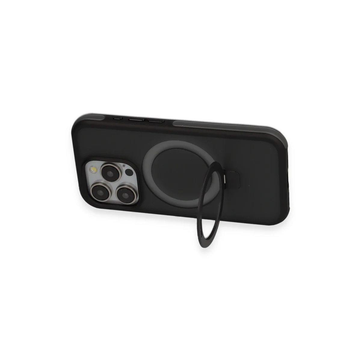 iPhone 15 Pro Zorda Airbag Magsafe Standlı Kapak - Siyah