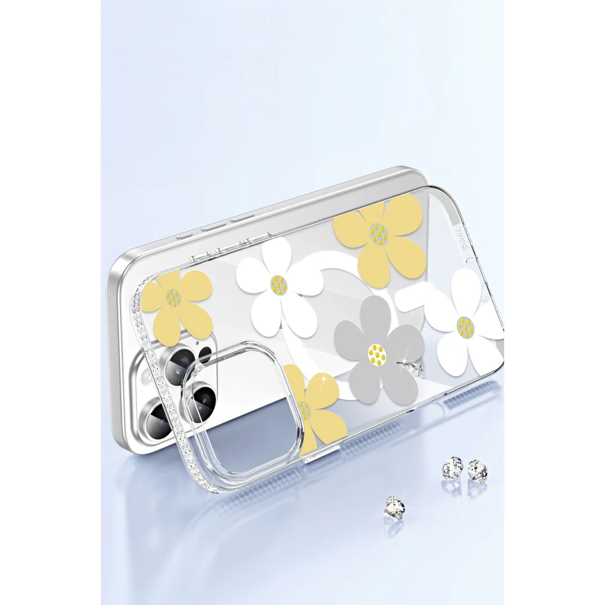 iPhone 14 Floral Magsafe Kapak - Beyaz