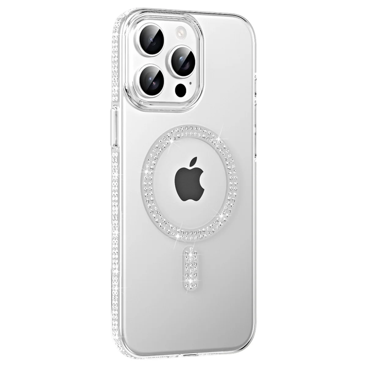 iPhone 14 Pro Max Move Taşlı Magsafe Kapak - Gümüş