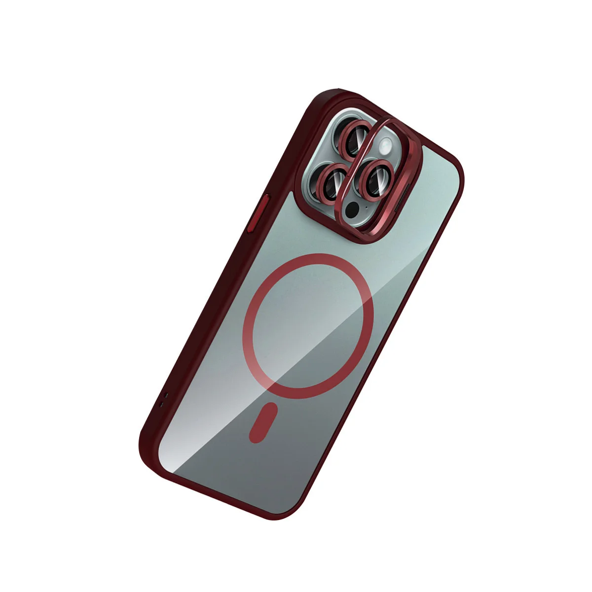 iPhone 14 Pro Max Remim Lensli Magsafe Standlı Kapak - Bordo