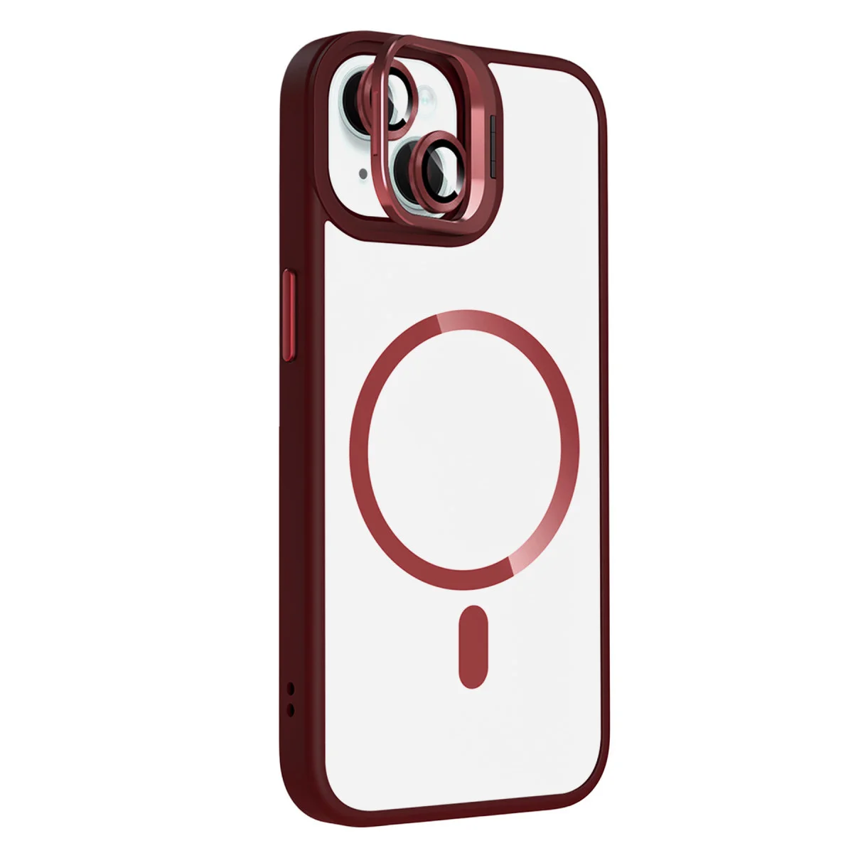 iPhone 15 Remim Lensli Magsafe Standlı Kapak - Bordo
