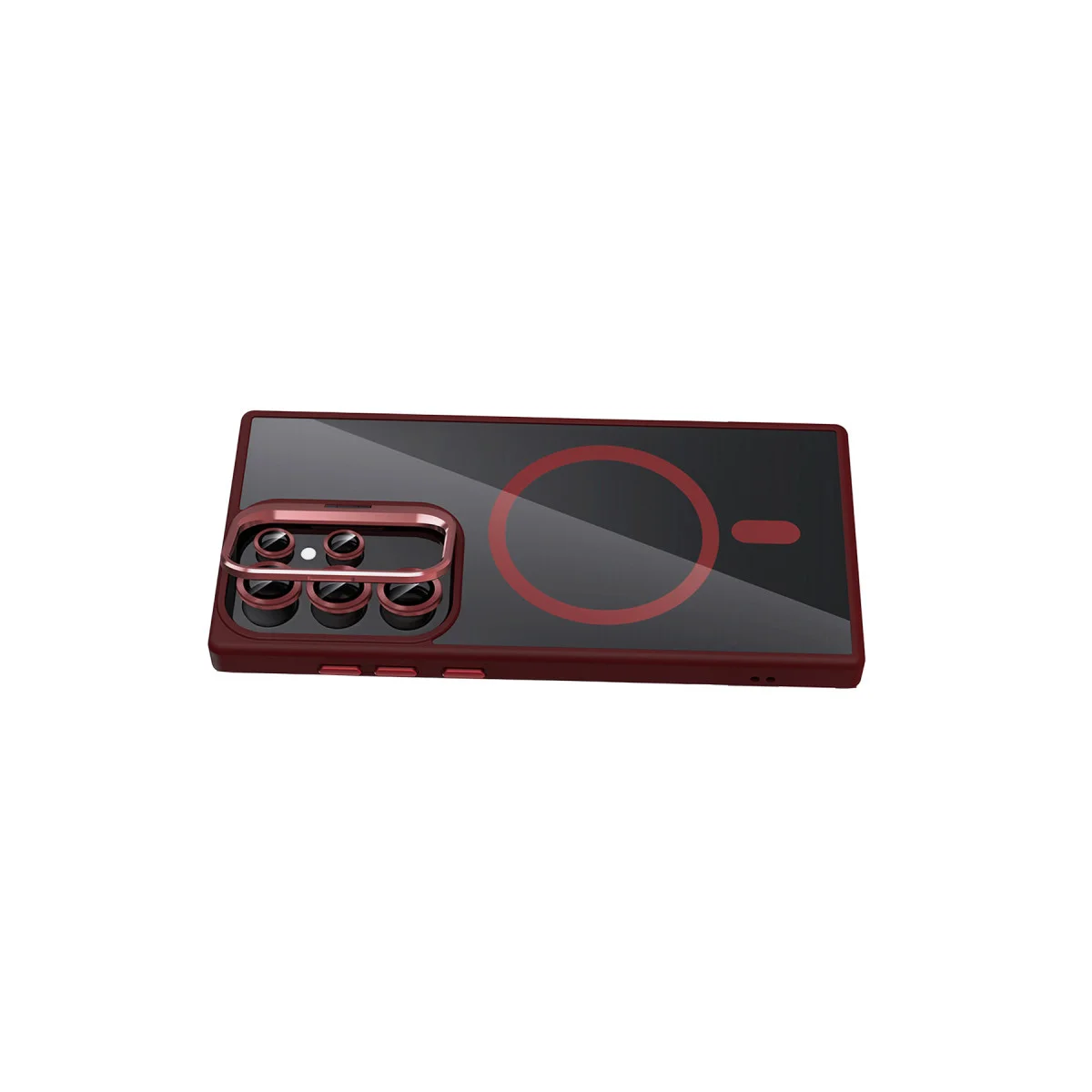 Galaxy S23 Ultra Remim Lensli Magsafe Standlı Kapak - Bordo