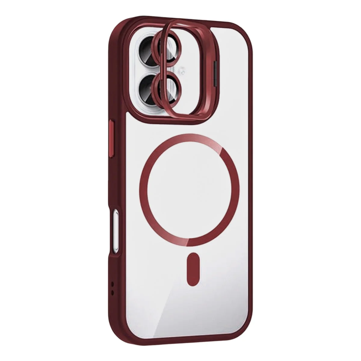iPhone 16 Remim Lensli Magsafe Standlı Kapak - Bordo