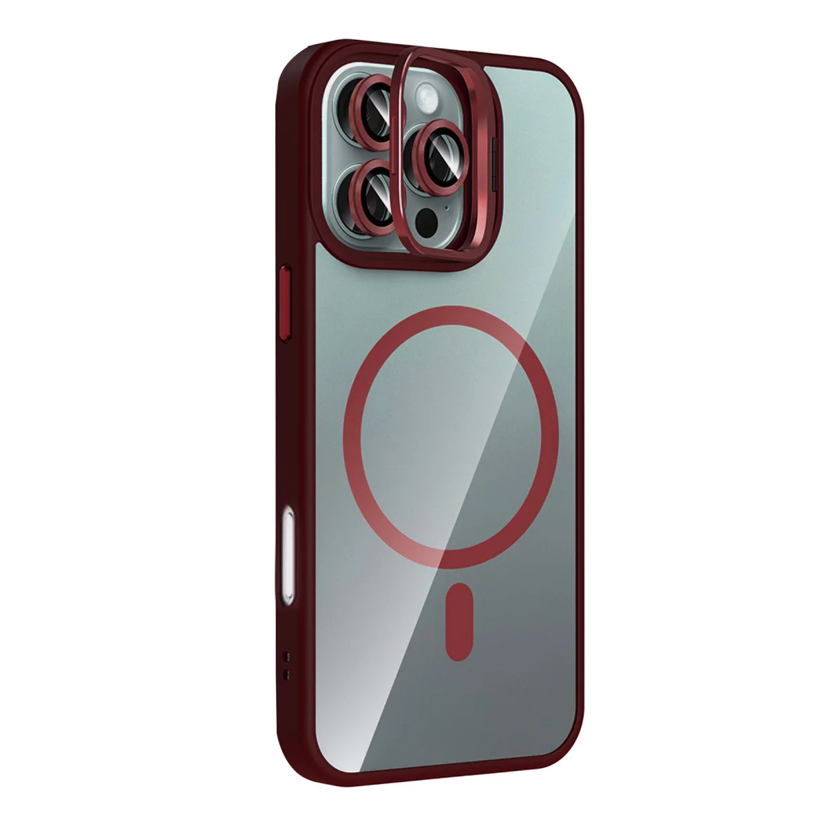 iPhone 16 Pro Max Remim Lensli Magsafe Standlı Kapak - Bordo