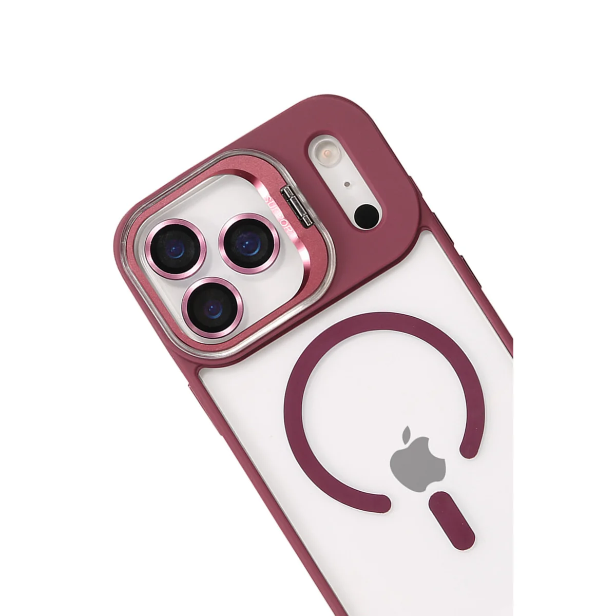 iPhone 17 Pro Remim Lensli Magsafe Standlı Kapak - Bordo