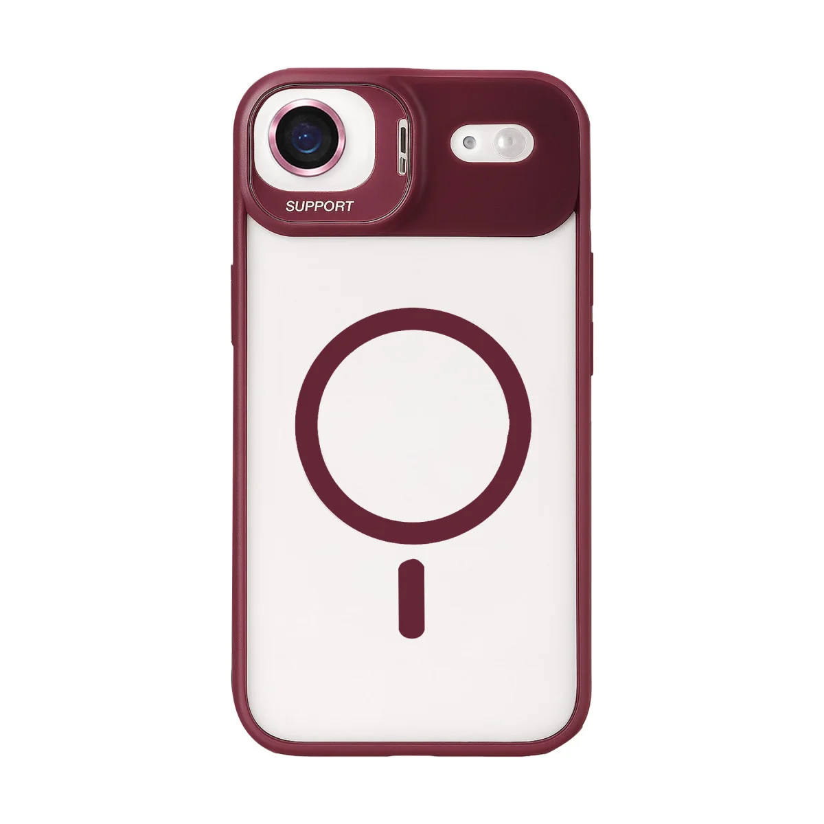 iPhone 17 Air Remim Lensli Magsafe Standlı Kapak - Bordo