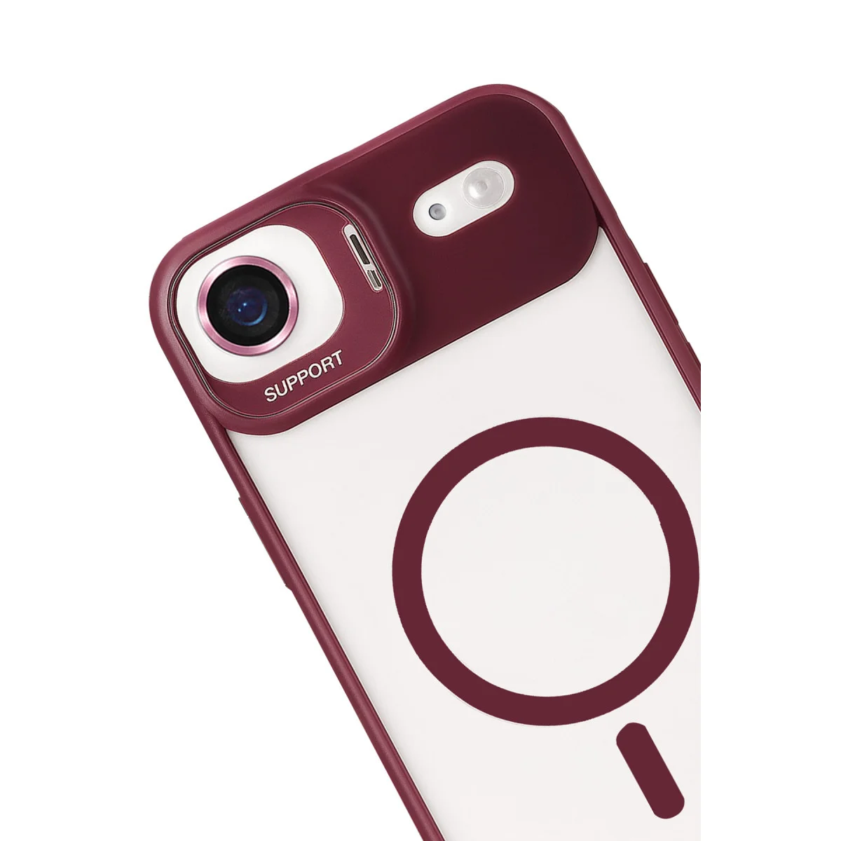 iPhone 17 Air Remim Lensli Magsafe Standlı Kapak - Bordo