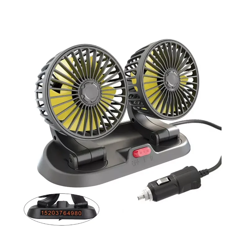 Araç İçi Torpido Üstü Çift Fanlı Oto Vantilatör 360° Dönerli Numaratörlü 12-24 V