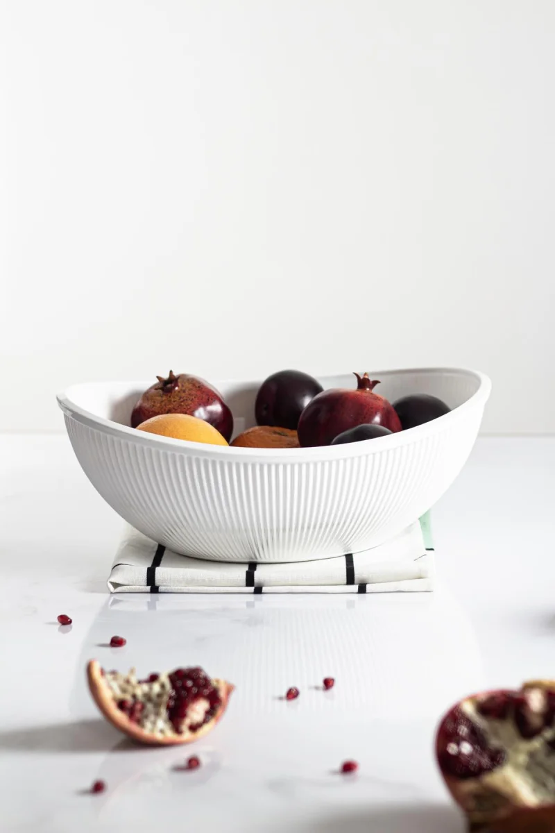 Akrilik Barok Beyaz Büyük Oval Meyve & Salata Kasesi & Karıştırma Kabı / 3,3 Lt (CAM DEĞİLDİR)