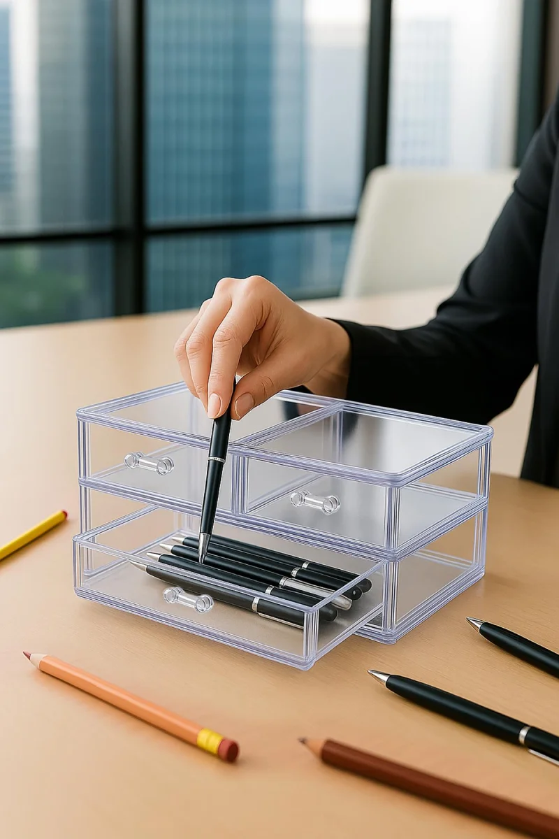 Şeffaf 3 Çekmeceli Kalemlik Düzenleyici Organizer 14×24×10 cm