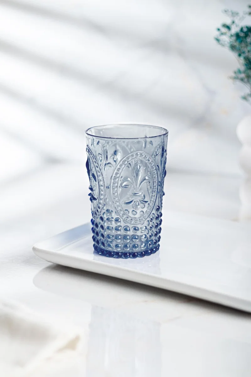 Akrilik Lacivert Tekli Kısa Bardak & Su Meşrubat Kahve Yanı Bardağı 400 ml ( Cam Değildir )