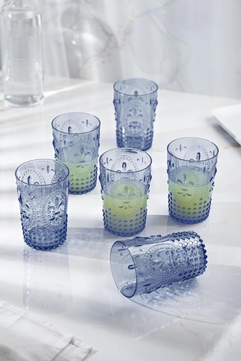 Akrilik Lacivert Tekli Kısa Bardak & Su Meşrubat Kahve Yanı Bardağı 400 ml ( Cam Değildir )
