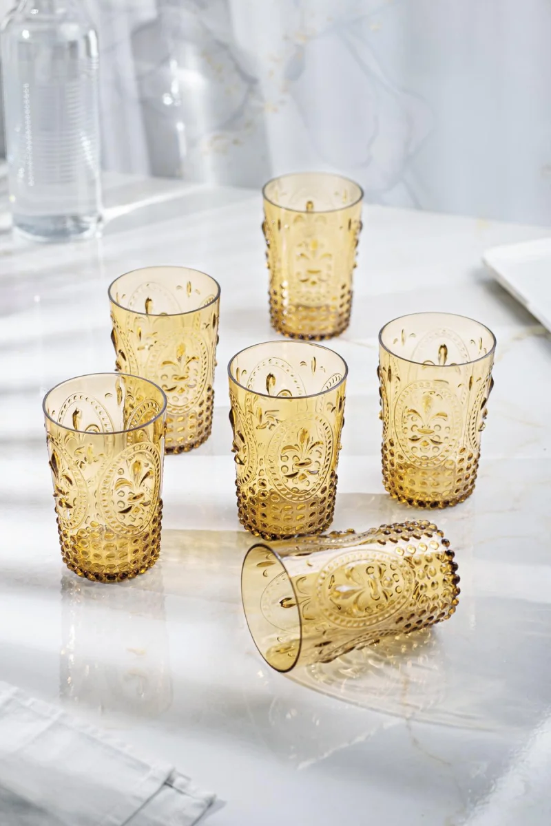 Akrilik Amber 6'lı Kısa Bardak & Su Meşrubat Kahve Yanı Bardağı 400 ml ( Cam Değildir )