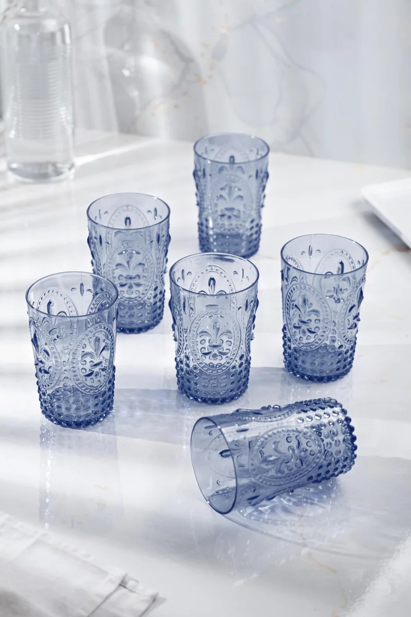 Akrilik Lacivert 6'lı Kısa Bardak & Su Meşrubat Kahve Yanı Bardağı 400 ml ( Cam Değildir )