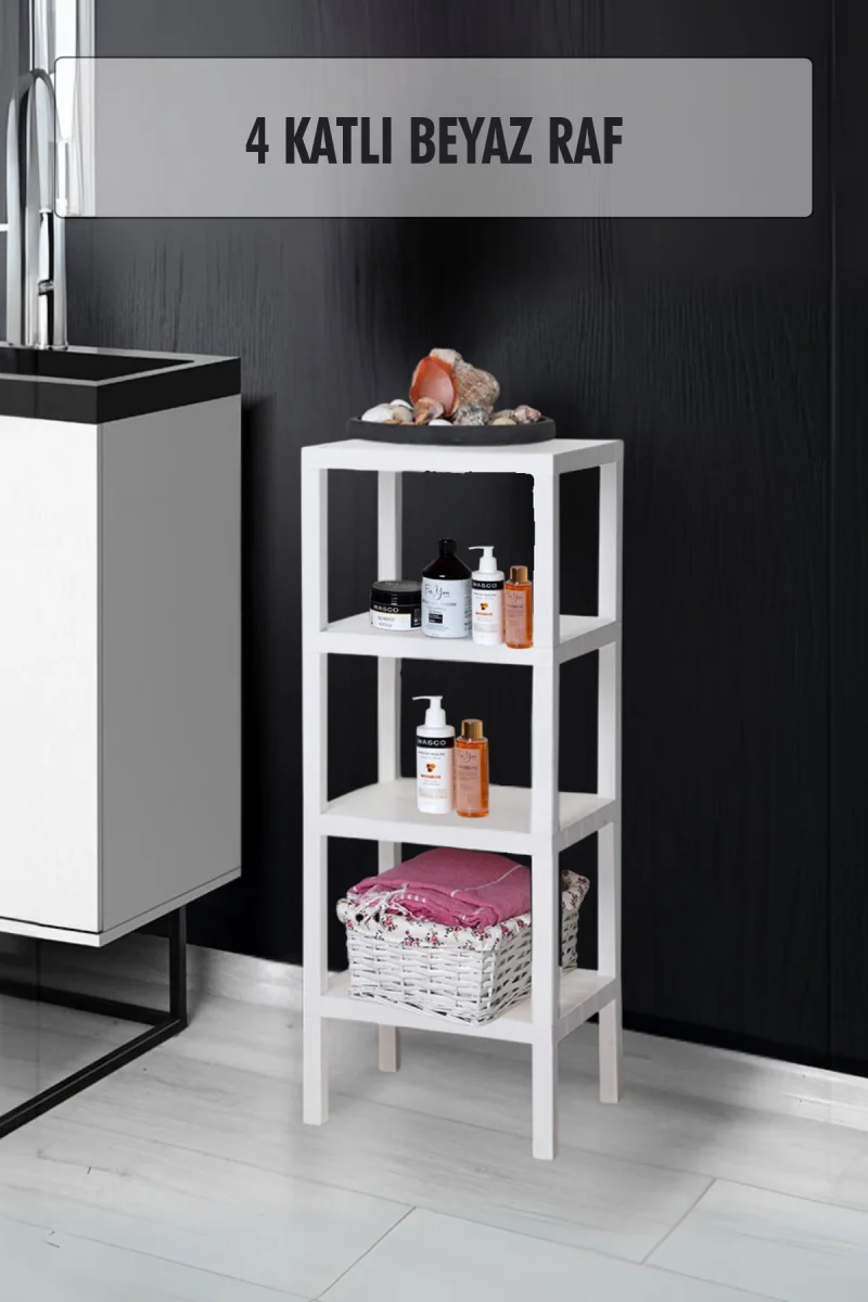 4 Katlı Beyaz Raf Kitaplık & Banyo Düzenleyicisi 100 cm