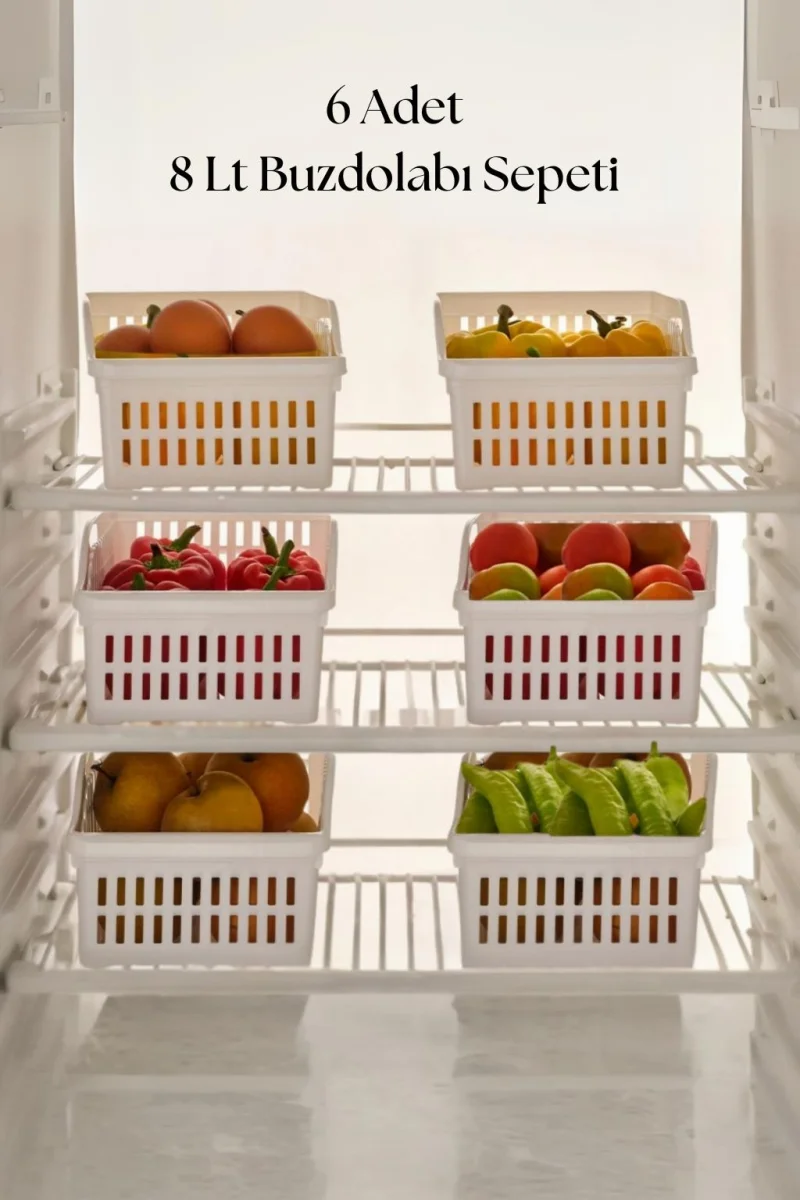6’lı Geniş Buzdolabı Organizeri Düzenleyici Çok Amaçlı Dolap Düzenleyici Beyaz 20x30x14 cm