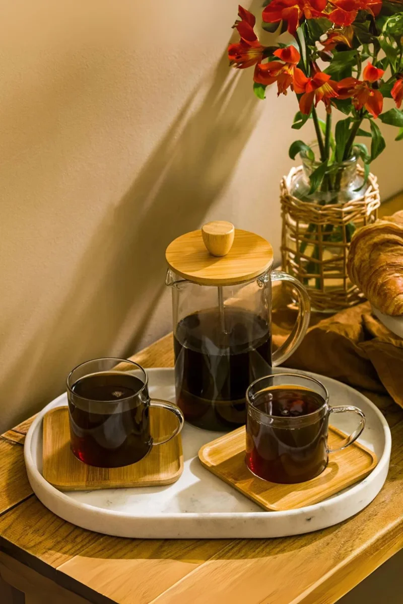 Cam French Press ve 2’li Çay Fincanı Seti 600 ml