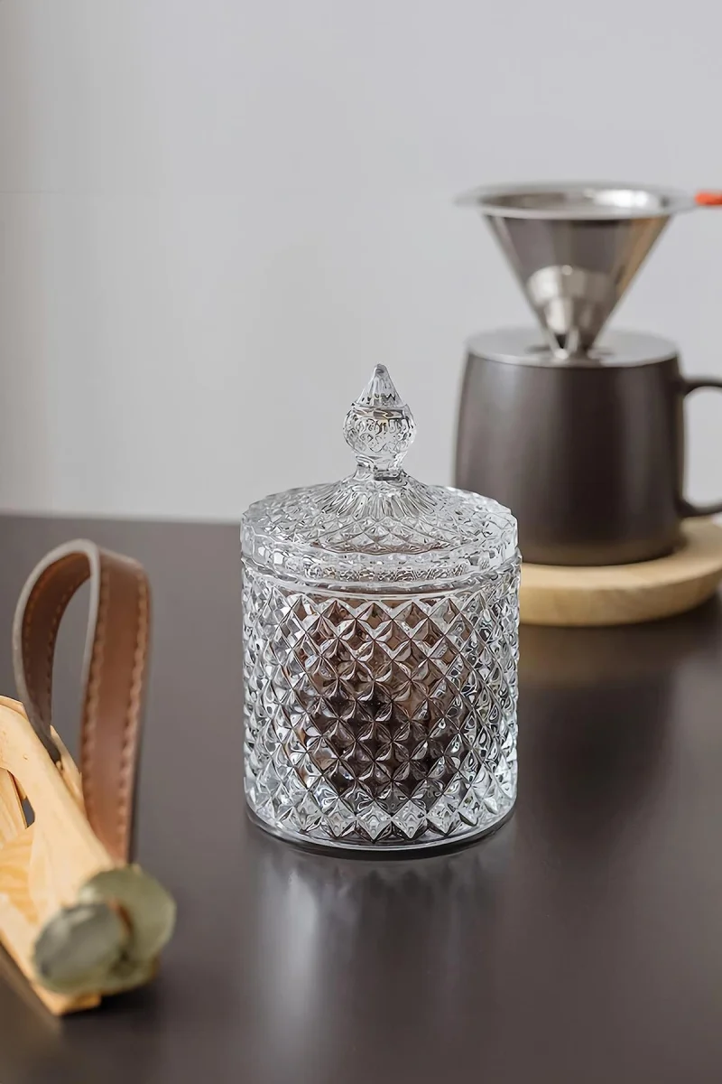 Kristal Desenli Cam Şekerlik 550 ml