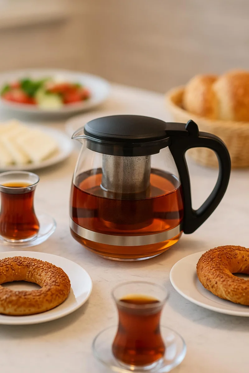 Cam Demlik 700 ml Siyah Kapaklı