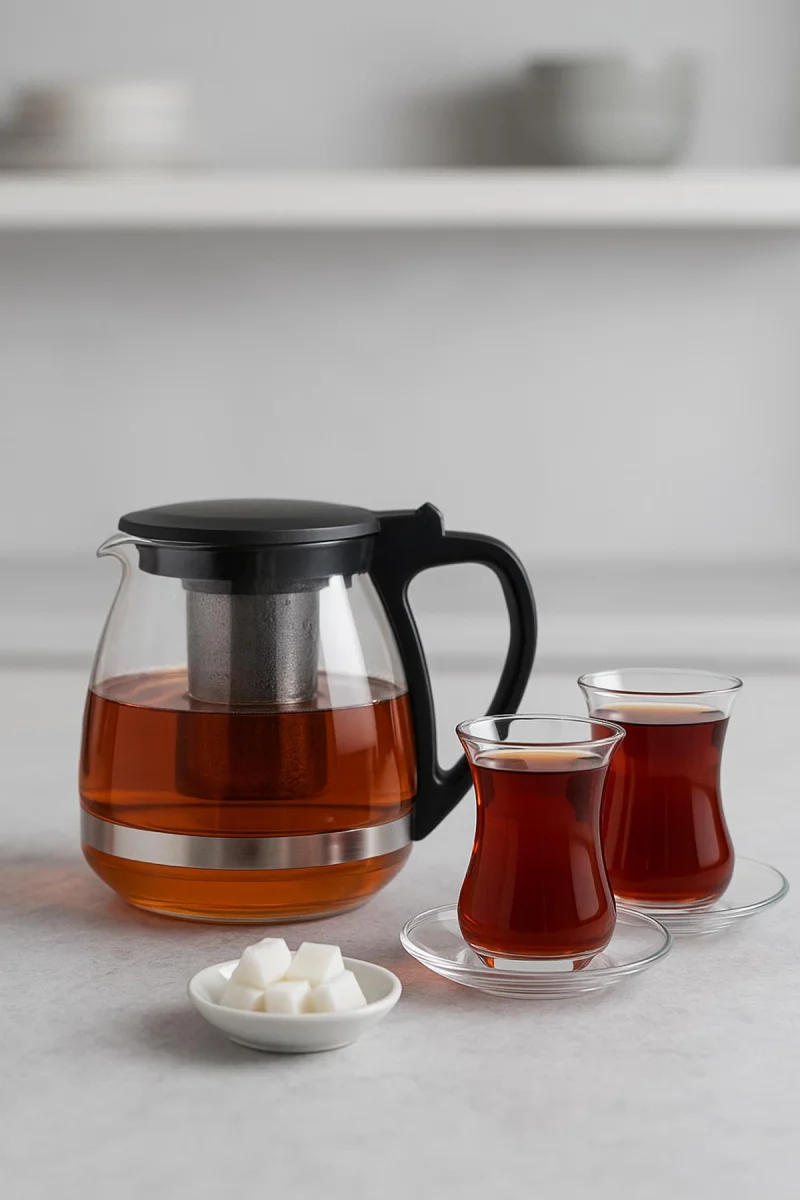 Cam Demlik 700 ml Siyah Kapaklı