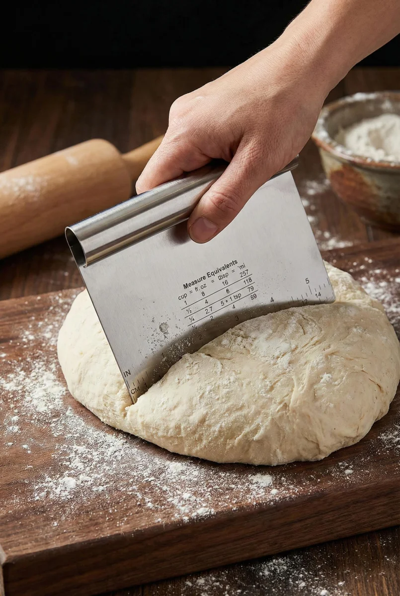 Paslanmaz Çelik Ölçü Rehberli Hamur Kesici & Hamur Şekillendirici Spatula (11x14 cm)