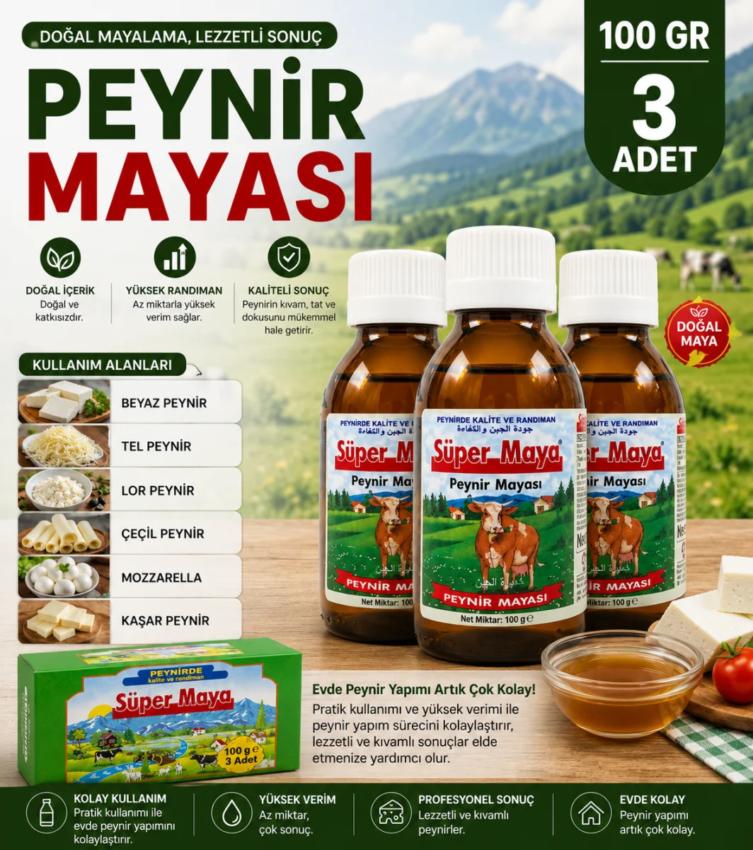 100 GR Peynir Mayası 3 Adet Sıvı Doğal Peynir Yapım Mayası | Ev Tipi Peynir Üretimi İçin Uygun
