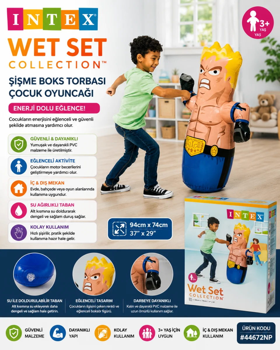 Intex Wet Set 44672NP Çocuk Şişme Boks Torbası Oyuncağı Sarı Saçlı Figürlü 94x74 Cm Eğlenceli Vurmalı Oyuncak 3 Yaş Üzeri