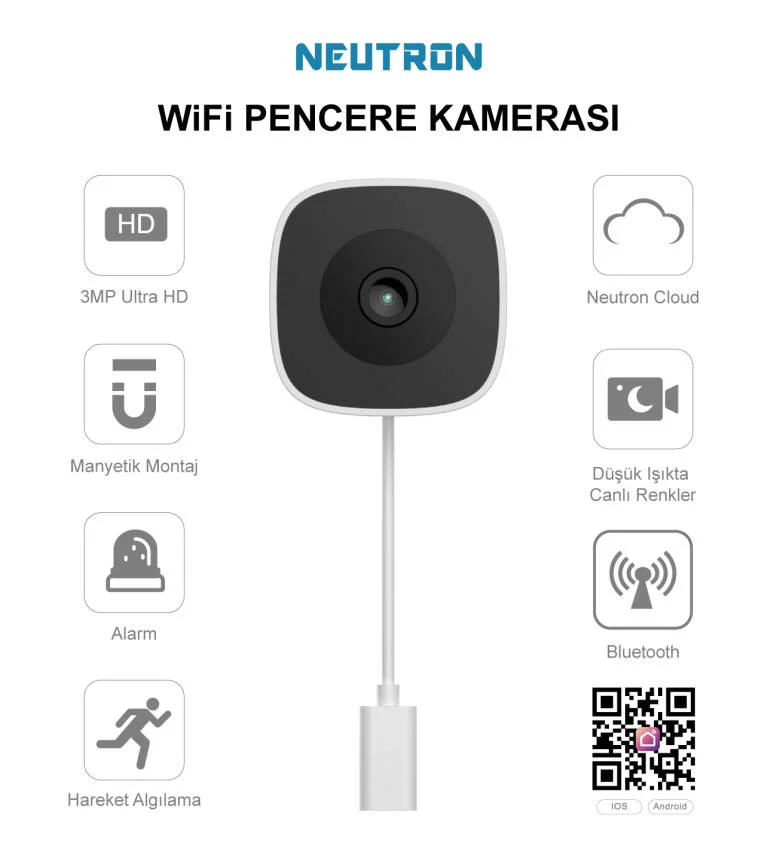 Manyetik Yapışkanlı 3MP Kablosuz Pencere Kamerası