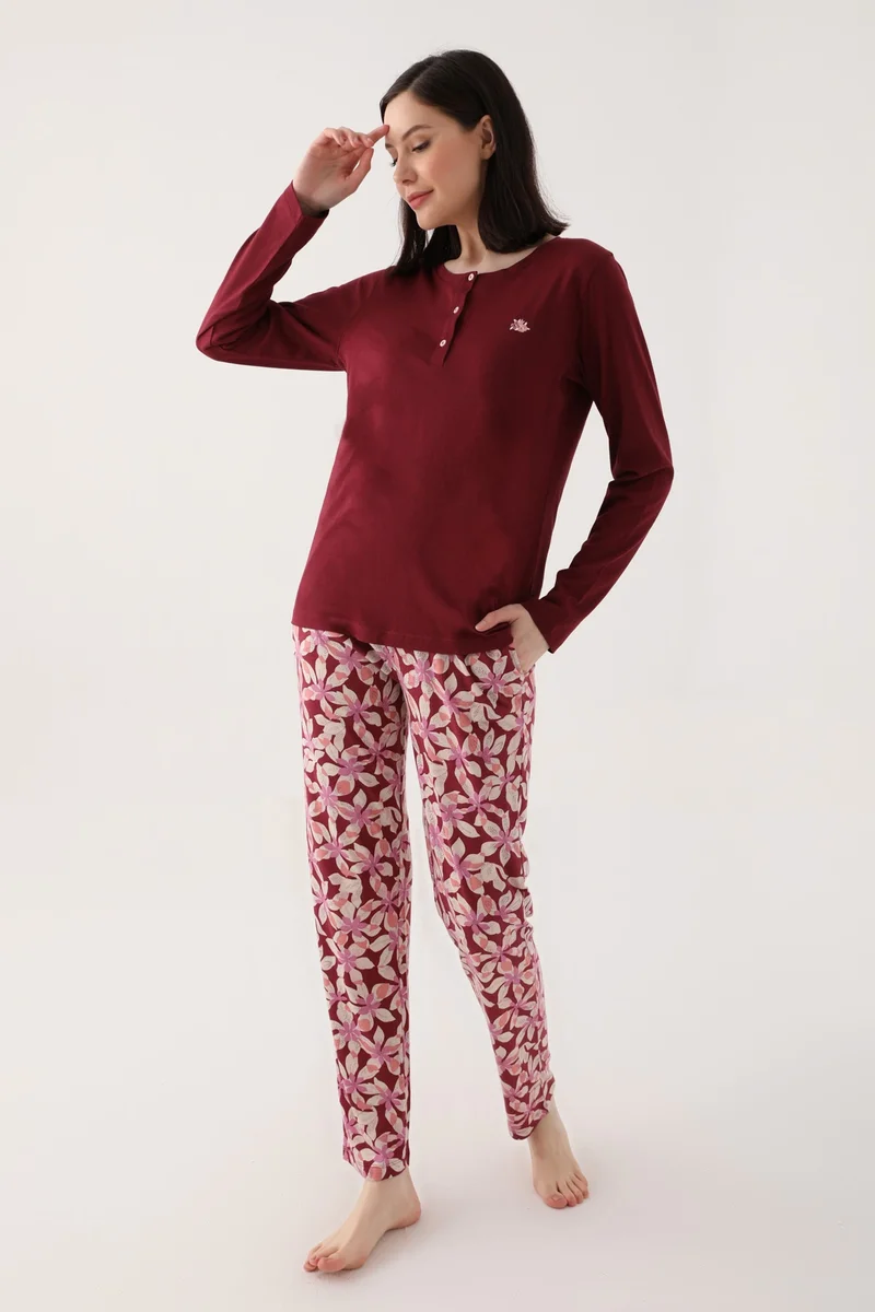 2638-S Desenli Kadın Uzun Kollu Pijama Takımı
