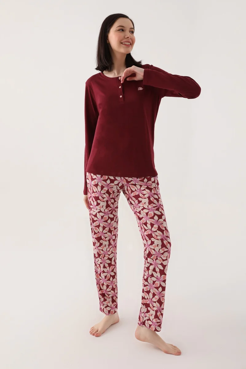 2638-S Desenli Kadın Uzun Kollu Pijama Takımı