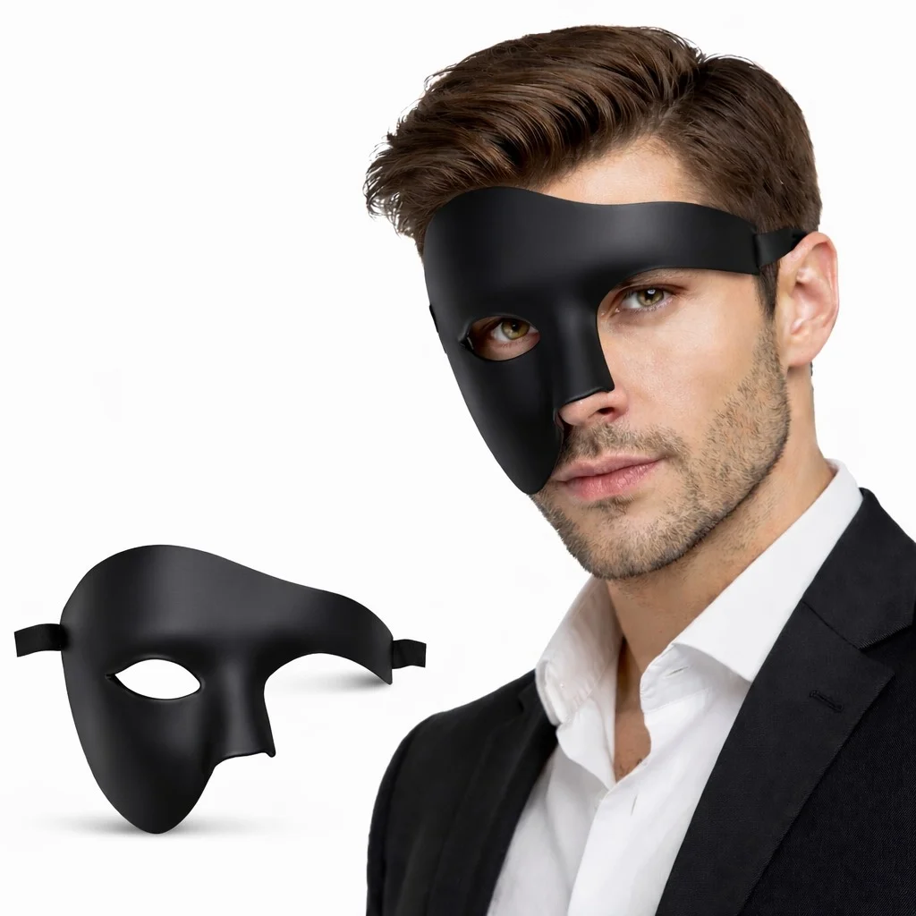 Siyah Yarım Erkek Maske – Phantom Parti & Balo Maskesi
