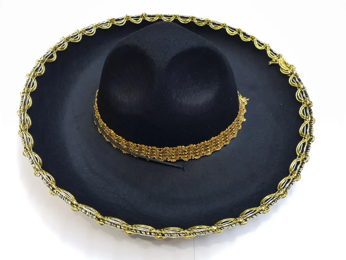 Altın Renk Şeritli Meksika Mariachi Latin Şapkası 55 cm Çocuk