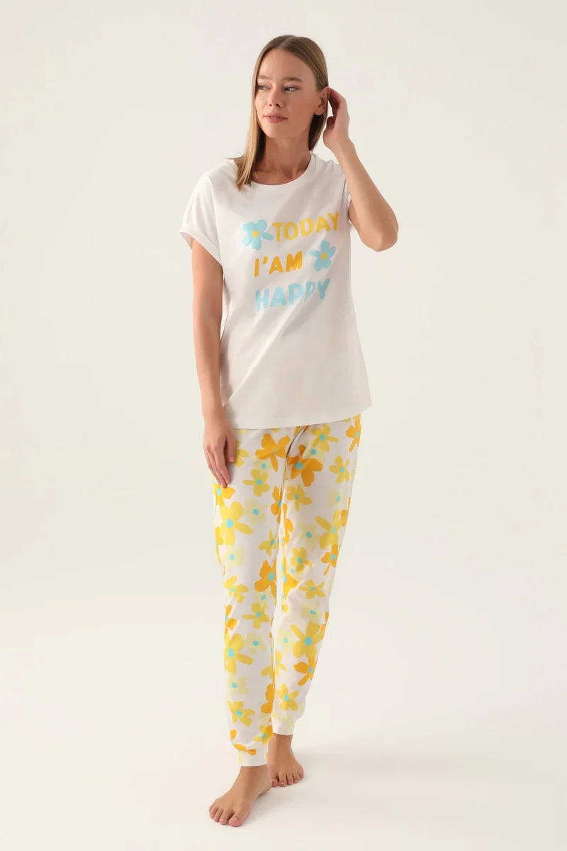 Roly Poly 3394-S Kadın Çiçekli Kısa Kol Pijama Takımı