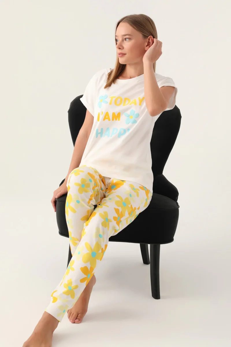 Roly Poly 3394-S Kadın Çiçekli Kısa Kol Pijama Takımı